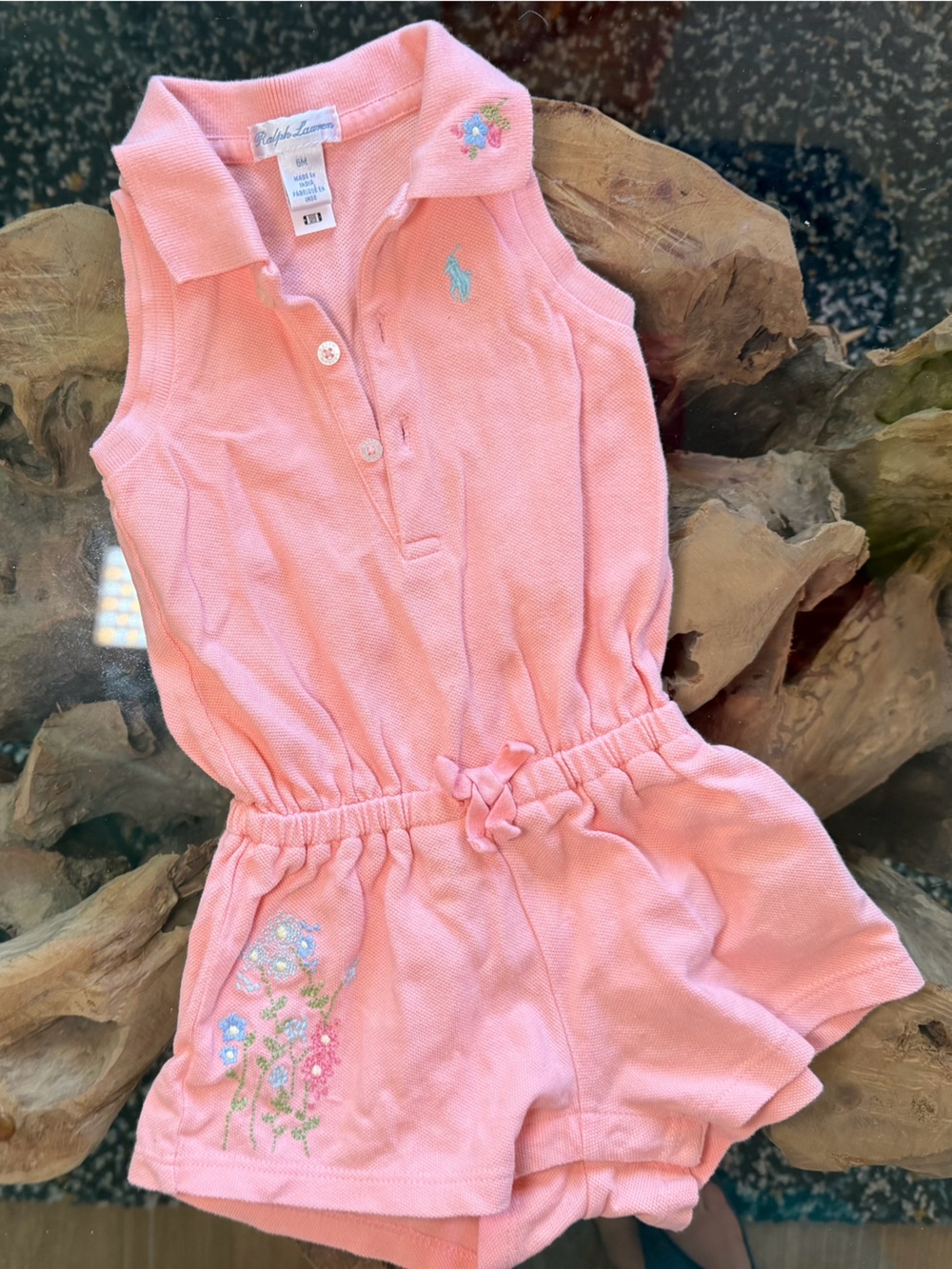 Ralph Lauren Pink Floral Embroidered Baby One-Piece Bodysuit